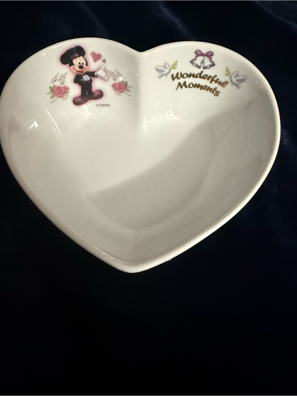 Disney Heart-Shaped Ceramic Dish in White with Pink and Gold Accents